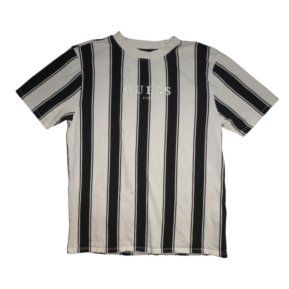 Guess Originals Striped T-Shirt Black White Logo Tee Men’s Medium Casual Top